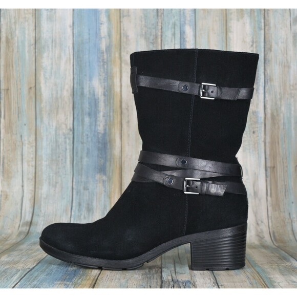 Bandolino Dursal Black Suede Buckle Block Heel Ankle Boots Size 9.5 - Picture 1 of 10